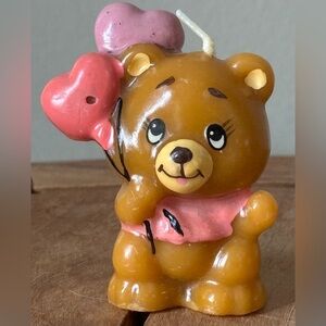 Vintage Teddy Bear Valentine Day Candle W/Heart Balloons Russ Berrie UNUSED 2.5”